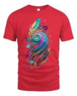 Colorful Feather Spiral Artistic Floral Print Tee for Boho Style Lovers T-Shirt - red t-shirt on white background
