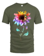 Be Kind Puzzle Sunflower T-Shirt Autism Awareness Graphic Tee for Kindness - military green t-shirt on white background