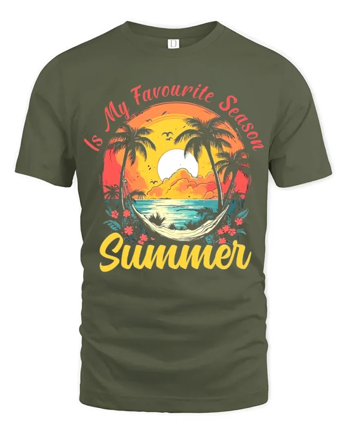 Summer Favourite Season T-Shirt Tropical Beach Vacation Tee for Sunshine Lovers - military green t-shirt on white background