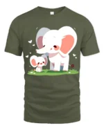 Cute Elephant Family T-Shirt Mommy and Baby Elephant Love Graphic Tee for US - military green t-shirt on white background