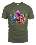 Colorful Papa Butterfly Tee Vibrant Father’s Day T-Shirt with Butterfly Art - military green t-shirt on white background