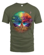 Vibrant Life Tree Yoga Zen Tee Rainbow Colored Spiritual Nature T-Shirt for All - military green t-shirt on white background