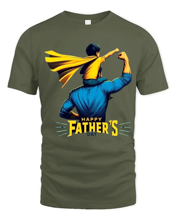 Superhero Dad Son Tee Happy Father’s Day T-Shirt for Super Dads - military green t-shirt on white background