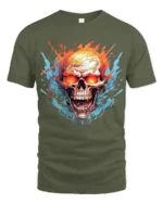 Inferno Skull T-Shirt Flaming Ghost Rider Graphic Tee for Metalheads - military green t-shirt on white background