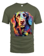 Vibrant Canine Tee Abstract Rainbow Dog Portrait T-Shirt for Pet Fans - military green t-shirt on white background