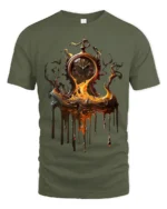 Melting Time T-Shirt Surreal Pocket Watch Graphic Tee for Art Lovers - military green t-shirt on white background