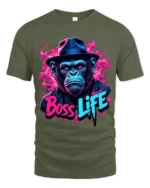 Monkey Boss Life T-Shirt Humorous Ape Tee for Success Minded Individuals - military green t-shirt on white background