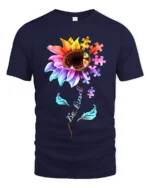 Be Kind Puzzle Sunflower T-Shirt Autism Awareness Graphic Tee for Kindness - navy t-shirt on white background