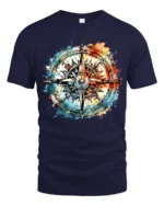 Watercolor Compass T-Shirt Artistic Nautical Travel Tee for Adventure Seekers - navy t-shirt on white background