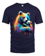 Colorful Bear Hug Tee Abstract Watercolor Mother and Baby Bear T-Shirt for US - navy t-shirt on white background
