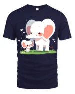Cute Elephant Family T-Shirt Mommy and Baby Elephant Love Graphic Tee for US - navy t-shirt on white background
