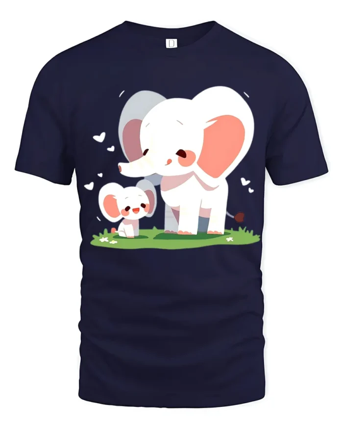 Cute Elephant Family T-Shirt Mommy and Baby Elephant Love Graphic Tee for US - navy t-shirt on white background
