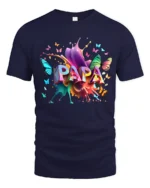 Colorful Papa Butterfly Tee Vibrant Father’s Day T-Shirt with Butterfly Art - navy t-shirt on white background