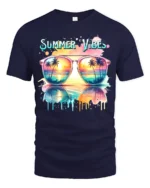 Summer Vibes Sunglasses Tee Tropical Beach T-Shirt for Sunshine Lovers - navy t-shirt on white background