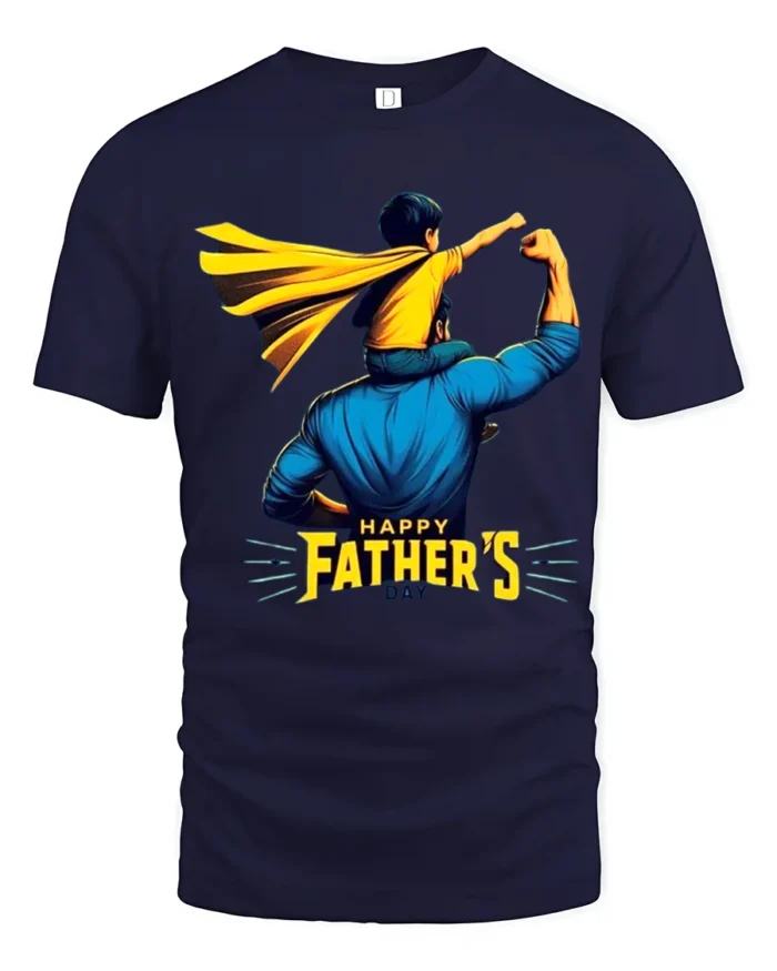 Superhero Dad Son Tee Happy Father’s Day T-Shirt for Super Dads - navy t-shirt on white background