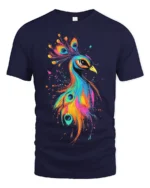 Vibrant Bird Tee Watercolor Rainbow Peacock Graphic T-Shirt for Peacock Fans - navy t-shirt on white background