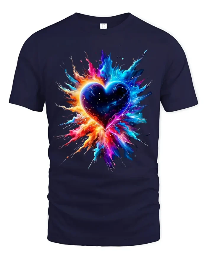 Exploding Heart Tee Vibrant Colorful Love T-Shirt for Passionate Souls - navy t-shirt on white background