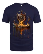 Melting Time T-Shirt Surreal Pocket Watch Graphic Tee for Art Lovers - navy t-shirt on white background