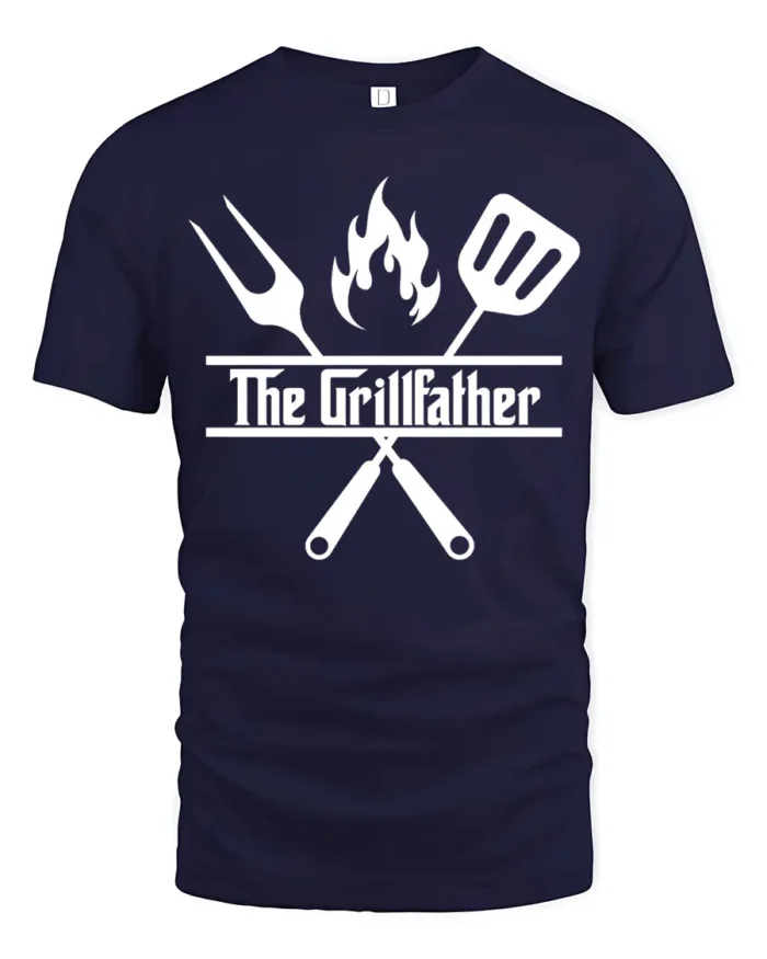 Grilling Godfather T-Shirt Funny BBQ Master Tee for Dad the Grill Boss - navy t-shirt on white background