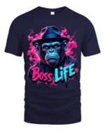 Monkey Boss Life T-Shirt Humorous Ape Tee for Success Minded Individuals - navy t-shirt on white background