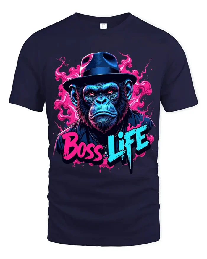 Monkey Boss Life T-Shirt Humorous Ape Tee for Success Minded Individuals - navy t-shirt on white background
