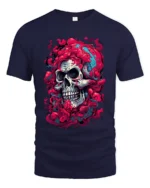 Dripping Skull Tee Abstract Colorful Skull T-Shirt for Edgy Style - navy t-shirt on white background