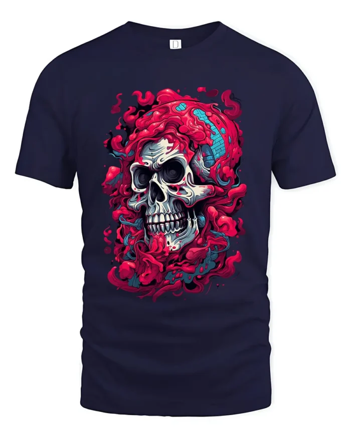 Dripping Skull Tee Abstract Colorful Skull T-Shirt for Edgy Style - navy t-shirt on white background