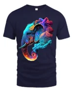 Cosmic Elephant T-Shirt Vibrant Animal Graphic Tee with Dreamy Galaxy Clouds - navy t-shirt on white background