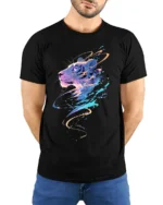 Colorful Tiger Graphic T-Shirt Abstract Big Cat Art Tee for Bold Individuals - model wearing black shirt, hands behind back