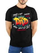 King Dad Attributes Tee Strong Loving Father’s Day T-Shirt Gift for Papa - model wearing black shirt, hands behind back