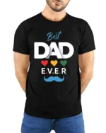 Best Dad Ever Hearts Tee Loving Father’s Day T-Shirt Gift for Awesome Dads - model wearing black shirt, hands behind back