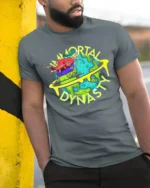 Skateboarding Skull Tee Immortal Dynasty Funny Apocalypse T-Shirt for All - model in grey shirt leaning against column