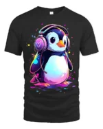 Cute Penguin DJ T-Shirt for Music Lovers Soft Cotton Tee with Vibrant Print - black t-shirt on white background
