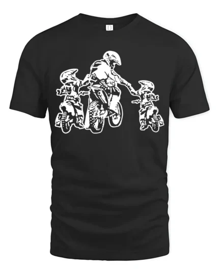 Dad and Kids Motocross T-Shirt Dirt Bike Rider Gift Tee for Father’s Day USA - black t-shirt on white background