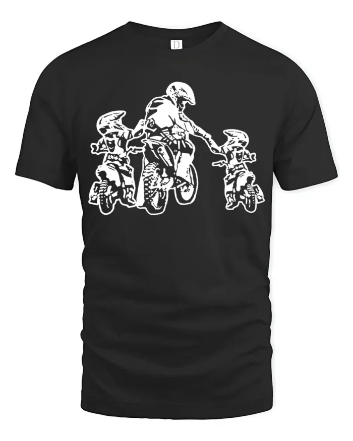 Dad and Kids Motocross T-Shirt Dirt Bike Rider Gift Tee for Father’s Day USA - black t-shirt on white background