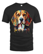 Rainbow Beagle Art T-Shirt Cute Colorful Dog Graphic Tee for Animal Fans - black t-shirt on white background