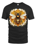 Bee Lover T-Shirt Stylish Honeycomb Insect Art Tee for Nature Fans and Gardeners - black t-shirt on white background