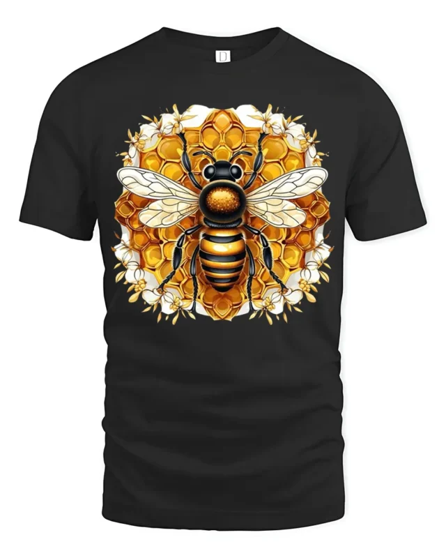 Bee Lover T-Shirt Stylish Honeycomb Insect Art Tee for Nature Fans and Gardeners - black t-shirt on white background