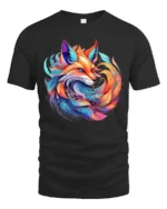 Colorful Fox T-Shirt Artistic Spirit Animal Tee with Vivid Fantasy Design - black t-shirt on white background