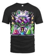 Crazy Scientist T-Shirt for Science Fans Neon Lab Graphic Tee with Funny Style - black t-shirt on white background