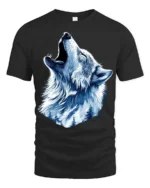 Winter Wolf Graphic T-Shirt Mountain Howl Animal Tee for Outdoor and Wildlife Fans - black t-shirt on white background