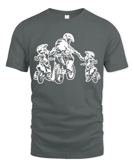 Dad and Kids Motocross T-Shirt Dirt Bike Rider Gift Tee for Father’s Day USA - gray t-shirt on white background