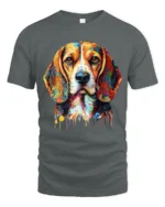 Rainbow Beagle Art T-Shirt Cute Colorful Dog Graphic Tee for Animal Fans - gray t-shirt on white background