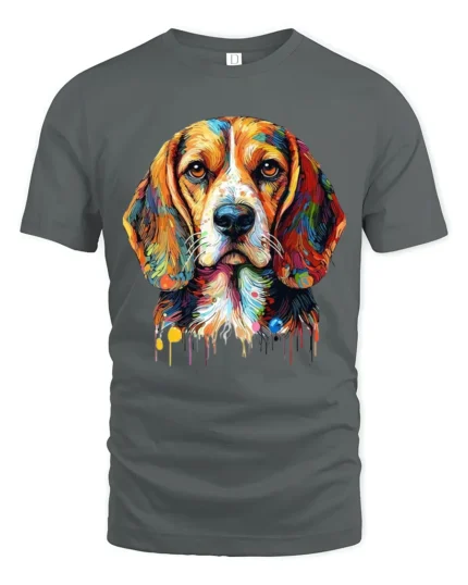 Rainbow Beagle Art T-Shirt Cute Colorful Dog Graphic Tee for Animal Fans - gray t-shirt on white background