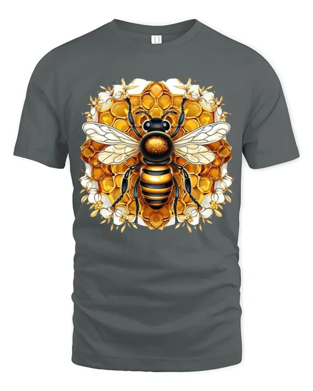 Bee Lover T-Shirt Stylish Honeycomb Insect Art Tee for Nature Fans and Gardeners - gray t-shirt on white background
