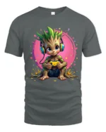 Gaming Tree Sprout T-Shirt - Funny Nerdy Tee with Headphones and Controller - gray t-shirt on white background