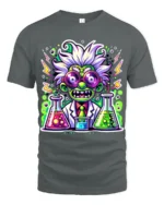 Crazy Scientist T-Shirt for Science Fans Neon Lab Graphic Tee with Funny Style - gray t-shirt on white background