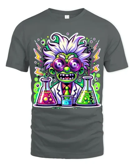 Crazy Scientist T-Shirt for Science Fans Neon Lab Graphic Tee with Funny Style - gray t-shirt on white background