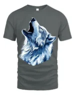 Winter Wolf Graphic T-Shirt Mountain Howl Animal Tee for Outdoor and Wildlife Fans - gray t-shirt on white background