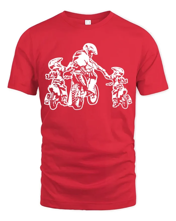 Dad and Kids Motocross T-Shirt Dirt Bike Rider Gift Tee for Father’s Day USA - red t-shirt on white background